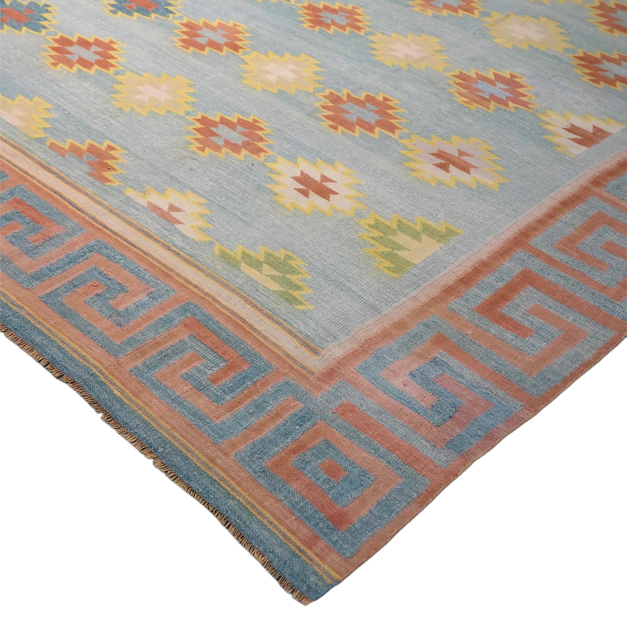 Hand-Woven Vintage Dhurrie Rug, with Polychromatic Patterns, from Rug & Kilim For Sale