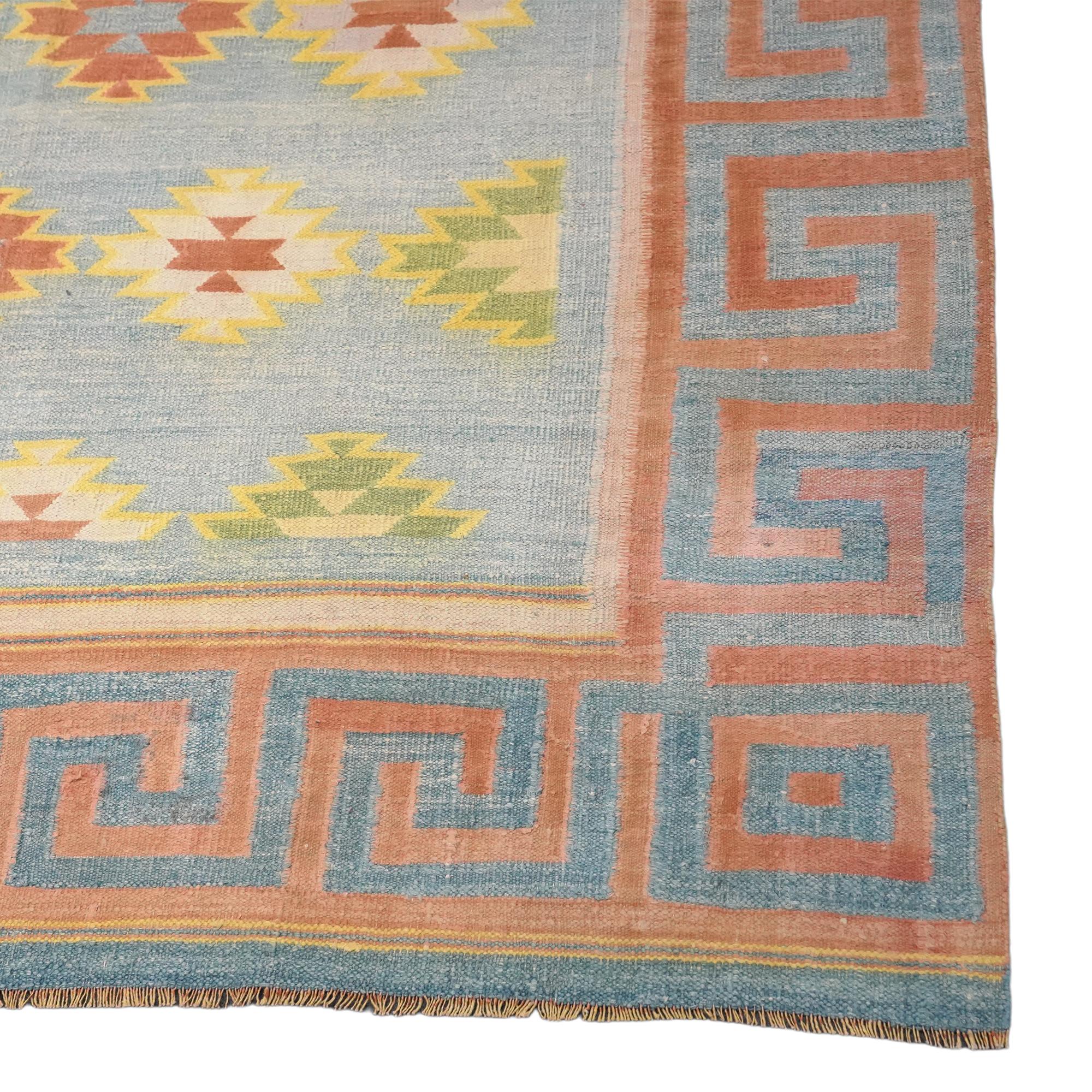 Vintage Dhurrie-Teppich mit mehrfarbigen Mustern von Rug & Kilim (Handgewebt) im Angebot