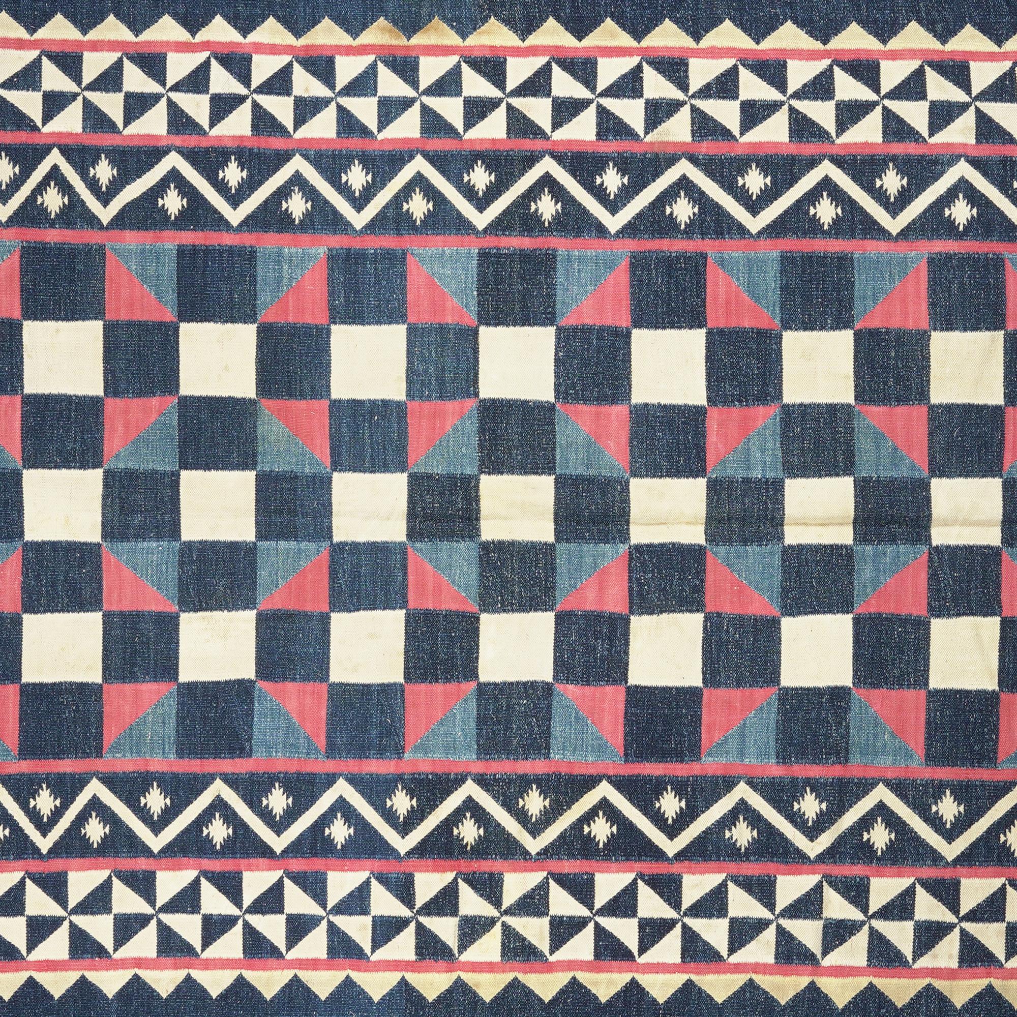 Mid-20th Century Vintage Dhurrie Rug, with Polychromatic Patterns, from Rug & Kilim For Sale