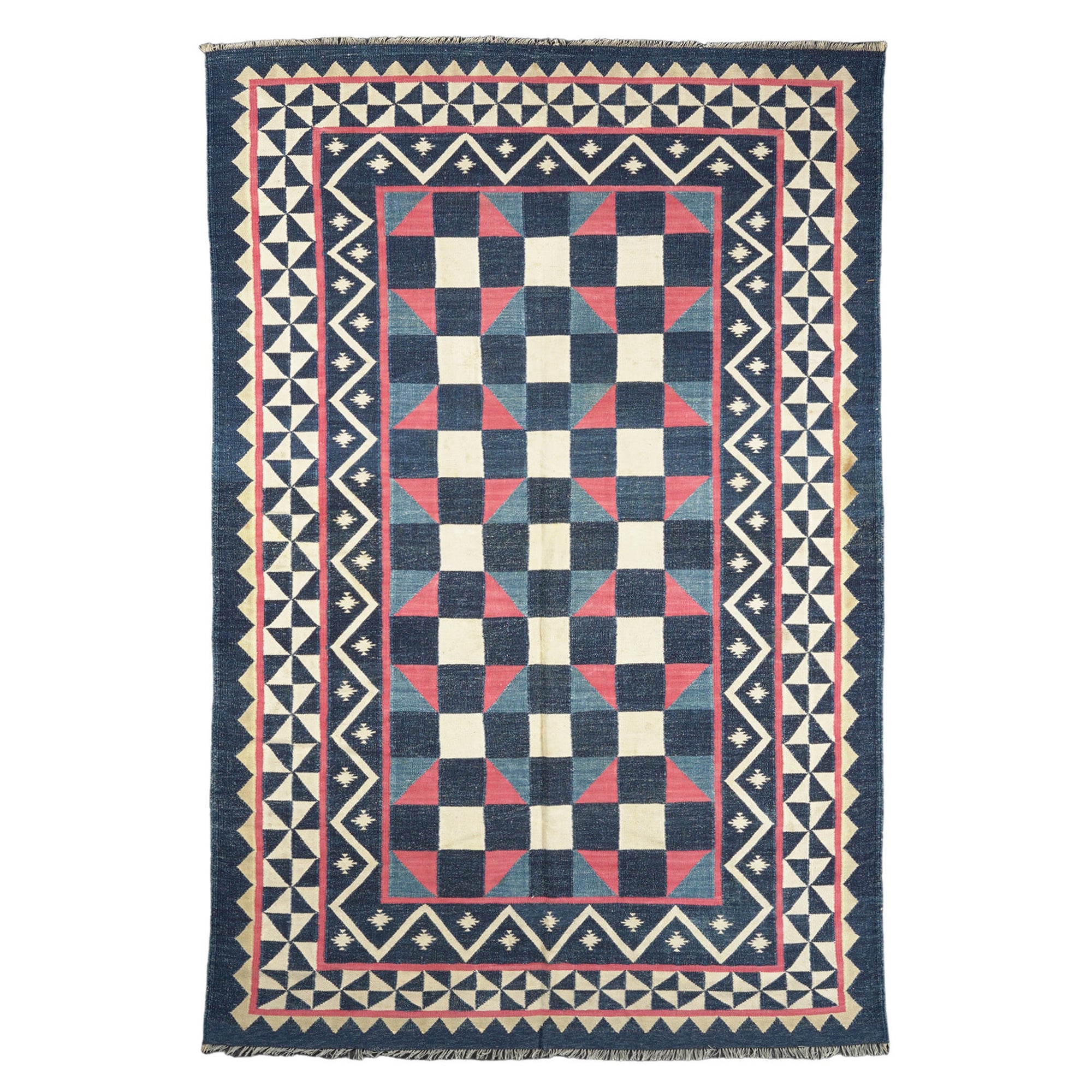 Vintage Dhurrie-Teppich mit mehrfarbigen Mustern von Rug & Kilim
