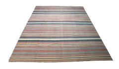 Vintage Dhurrie Rug with Polychromatic Stripes, from Rug & Kilim