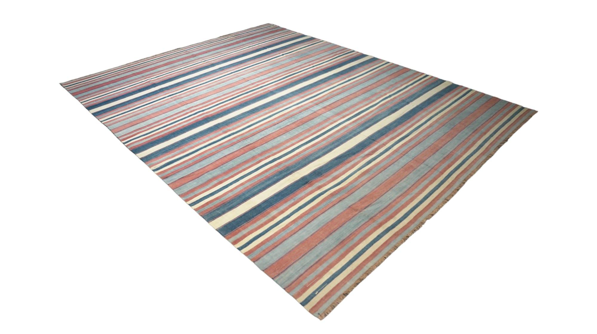 Indian Vintage Dhurrie Rug with Polychromatic Stripes, from Rug & Kilim For Sale