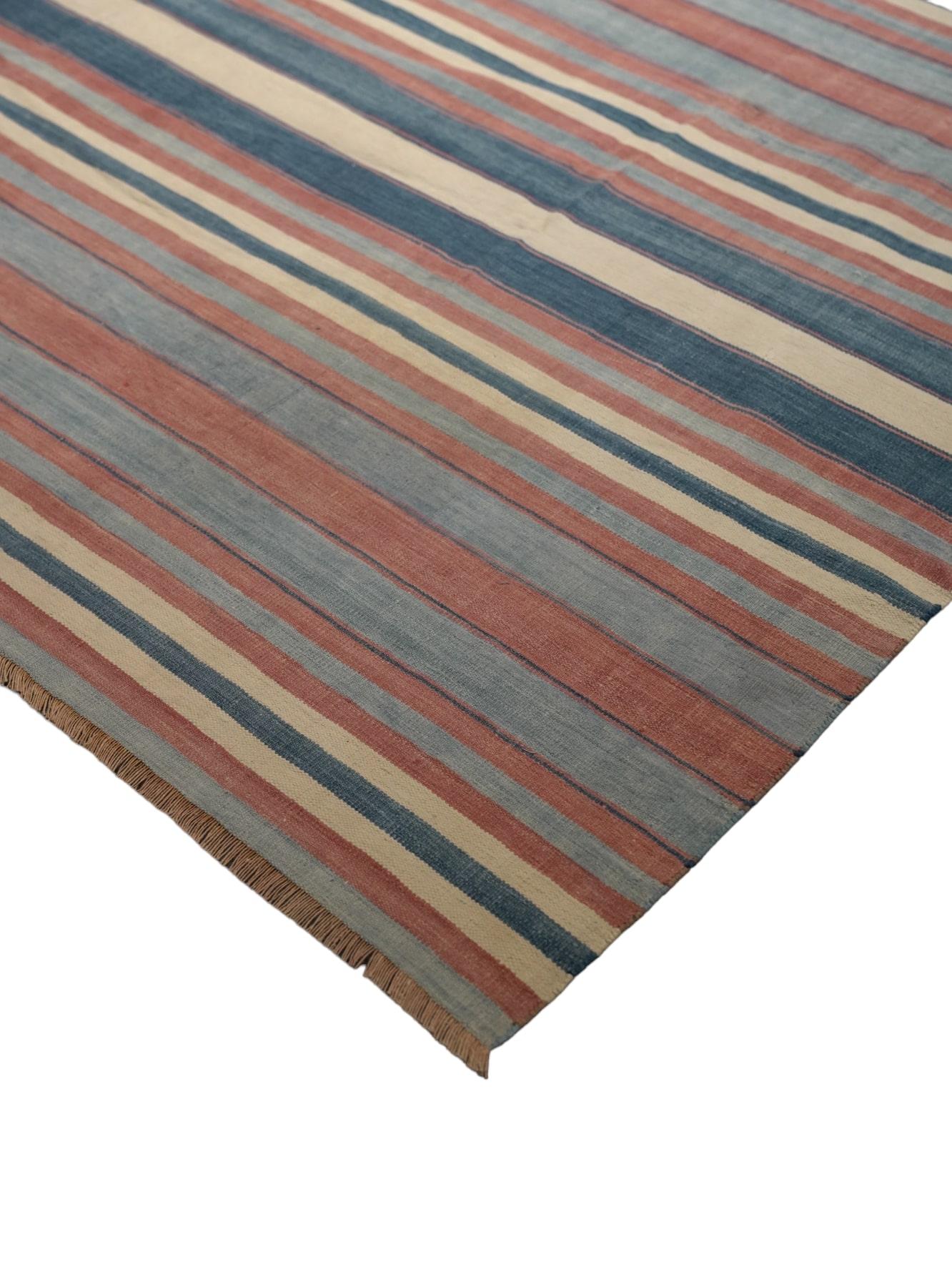 Hand-Woven Vintage Dhurrie Rug with Polychromatic Stripes, from Rug & Kilim For Sale
