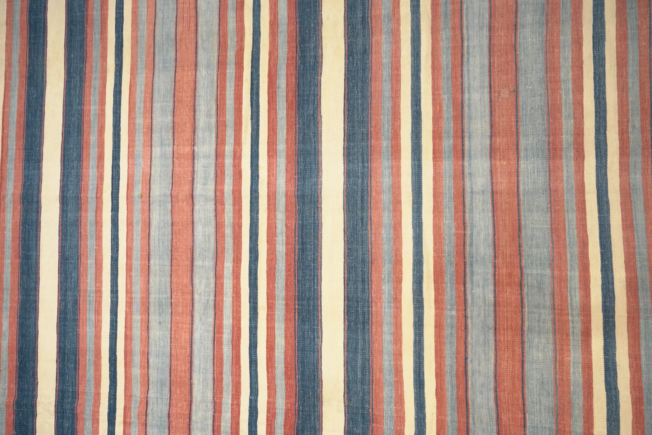 Mid-20th Century Vintage Dhurrie Rug with Polychromatic Stripes, from Rug & Kilim For Sale