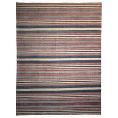 Tappeto Dhurrie d'epoca con strisce policrome, da Rug & Kilim