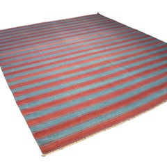 Vintage Dhurrie Rug, with Red and Blue Stripes, from Rug & Kilim
