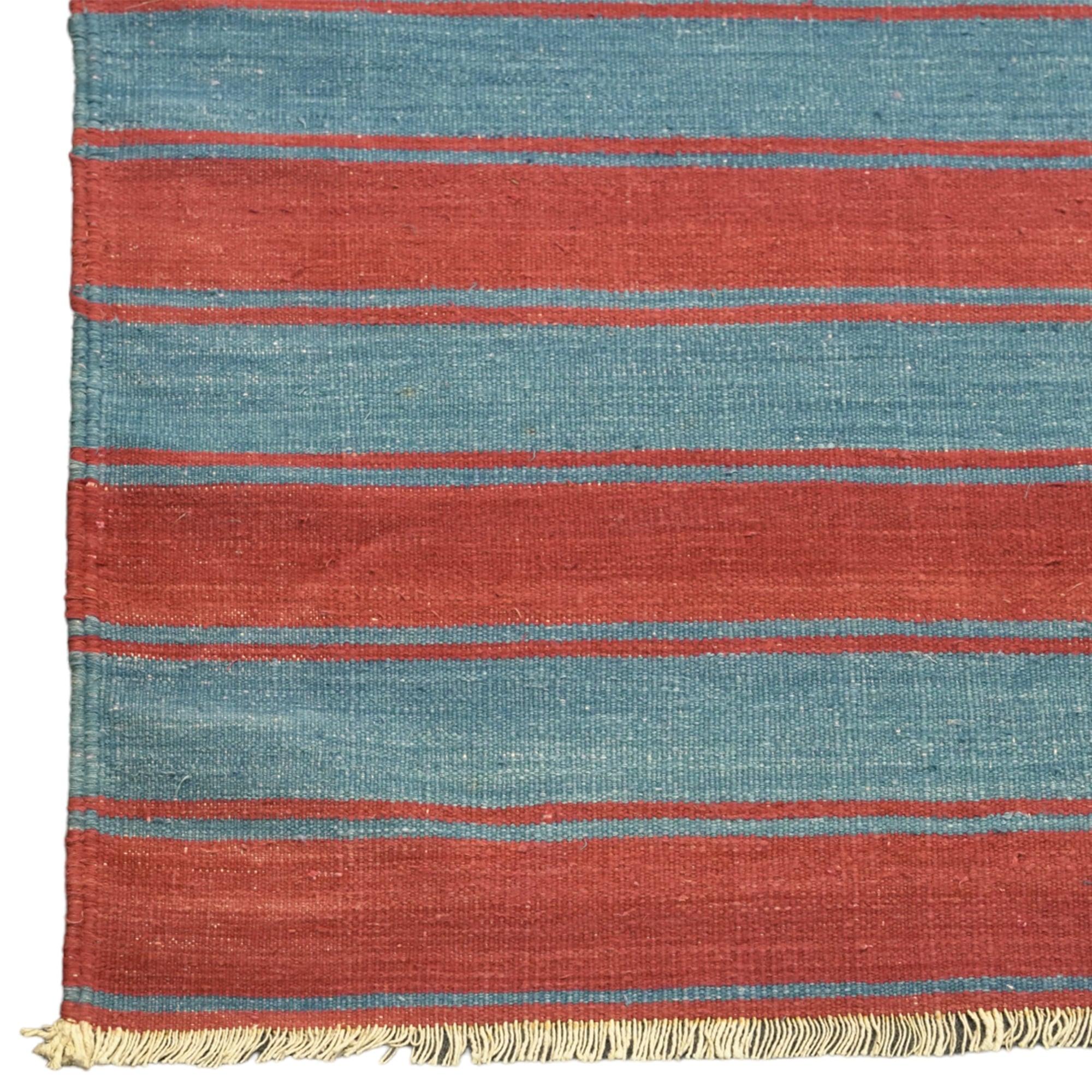 Hand-Woven Vintage Dhurrie Rug, with Red and Blue Stripes, from Rug & Kilim For Sale