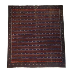 Tapis Dhurrie vintage à rayures rouges et bleues  Rug & Kilim