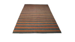 Vintage Dhurrie Rug, with Rust and Blue Stripes, from Rug & Kilim