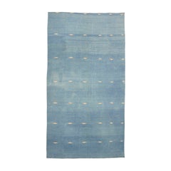 Vintage Dhurrie Runner Rug in Blue with Geometric Patterns  Rug & Kilim