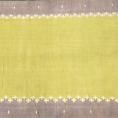 Vintage Dhurrie Runner Rug in Chartreuse with Brown Border  Rug & Kilim