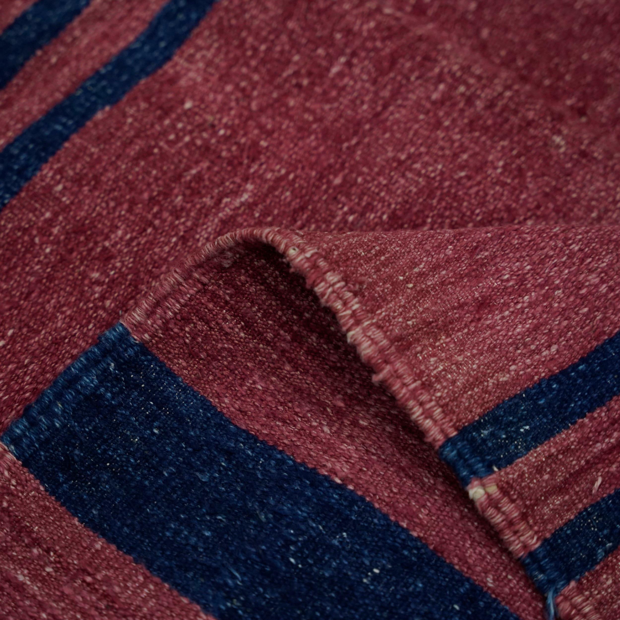 Vintage Dhurrie Runner Rug with Red and Blue Stripes  Rug & Kilim In Good Condition For Sale In Long Island City, NY