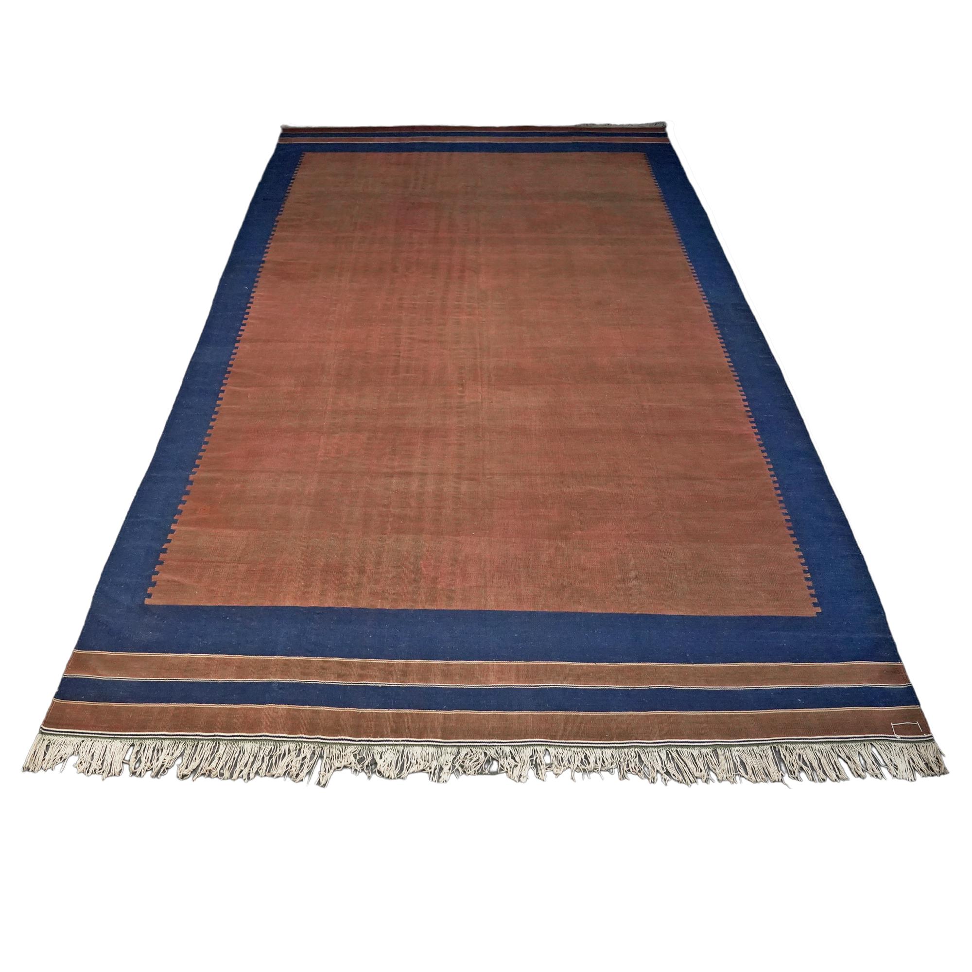 Indian Vintage Dhurrie Solid Rug in Blue and Brown, from Rug & Kilim For Sale