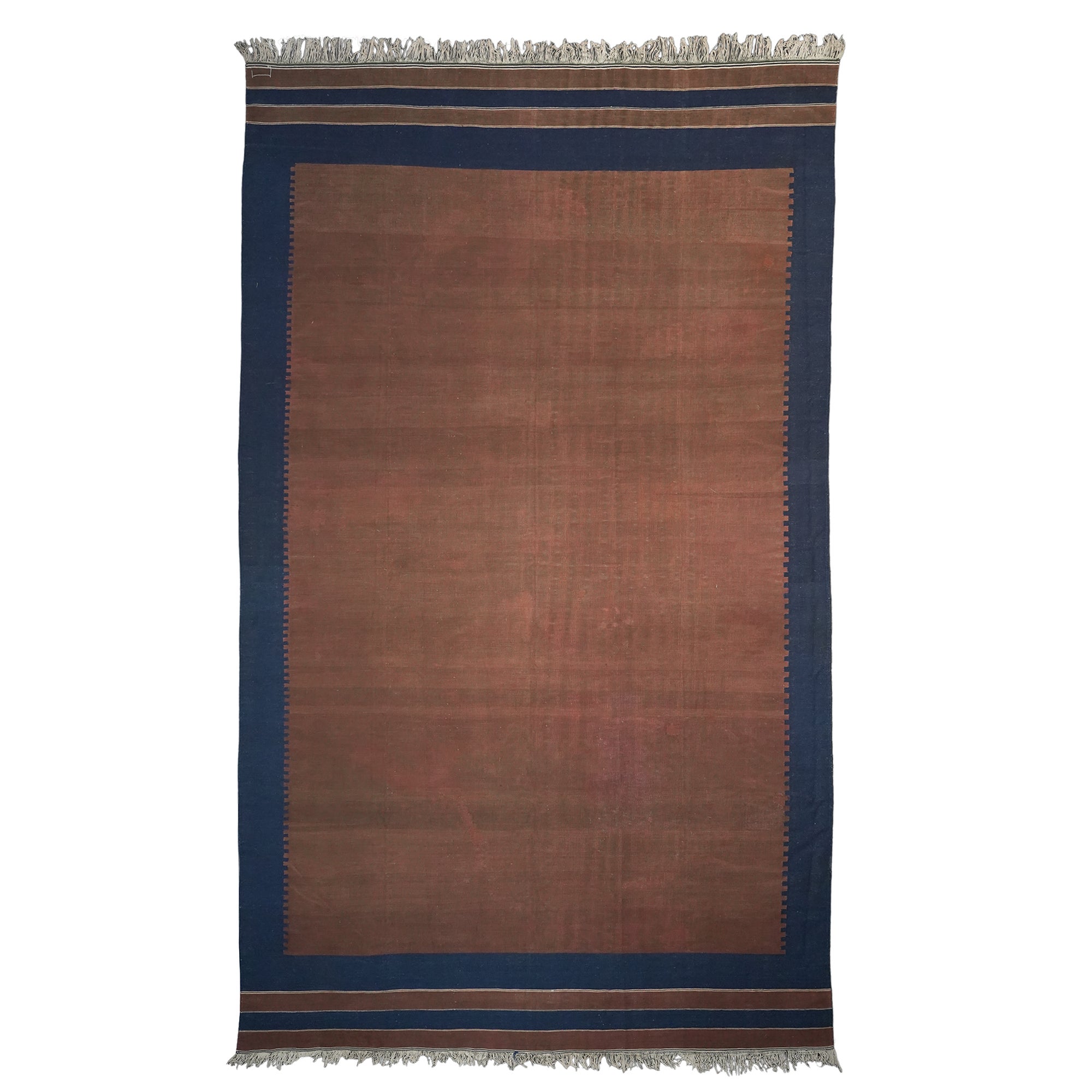 Vintage Dhurrie Solid Rug in Blue and Brown, from Rug & Kilim For Sale