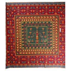 Used Dhurrie Square Flat Weave with Pictorial Pattern by Rug & Kilim