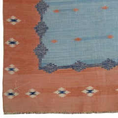 Vintage Dhurrie Square Rug in Blue and Rust with Geometric Pattern Rug & Kilim