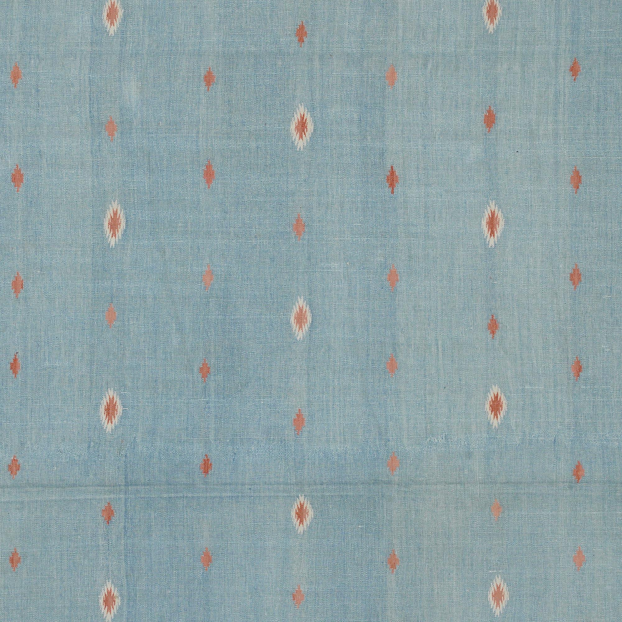 Vintage Dhurrie Square Rug in Blau und Rost mit geometrischem Muster Rug & Kilim (Handgewebt) im Angebot