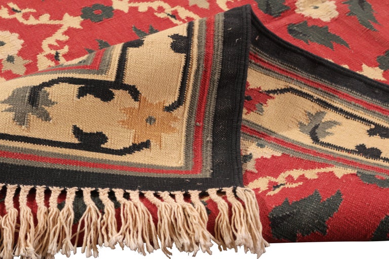 Vintage Dhurrie Style Rug Red and Beige Floral Pattern by Rug and Kilim For Sale at 1stDibs