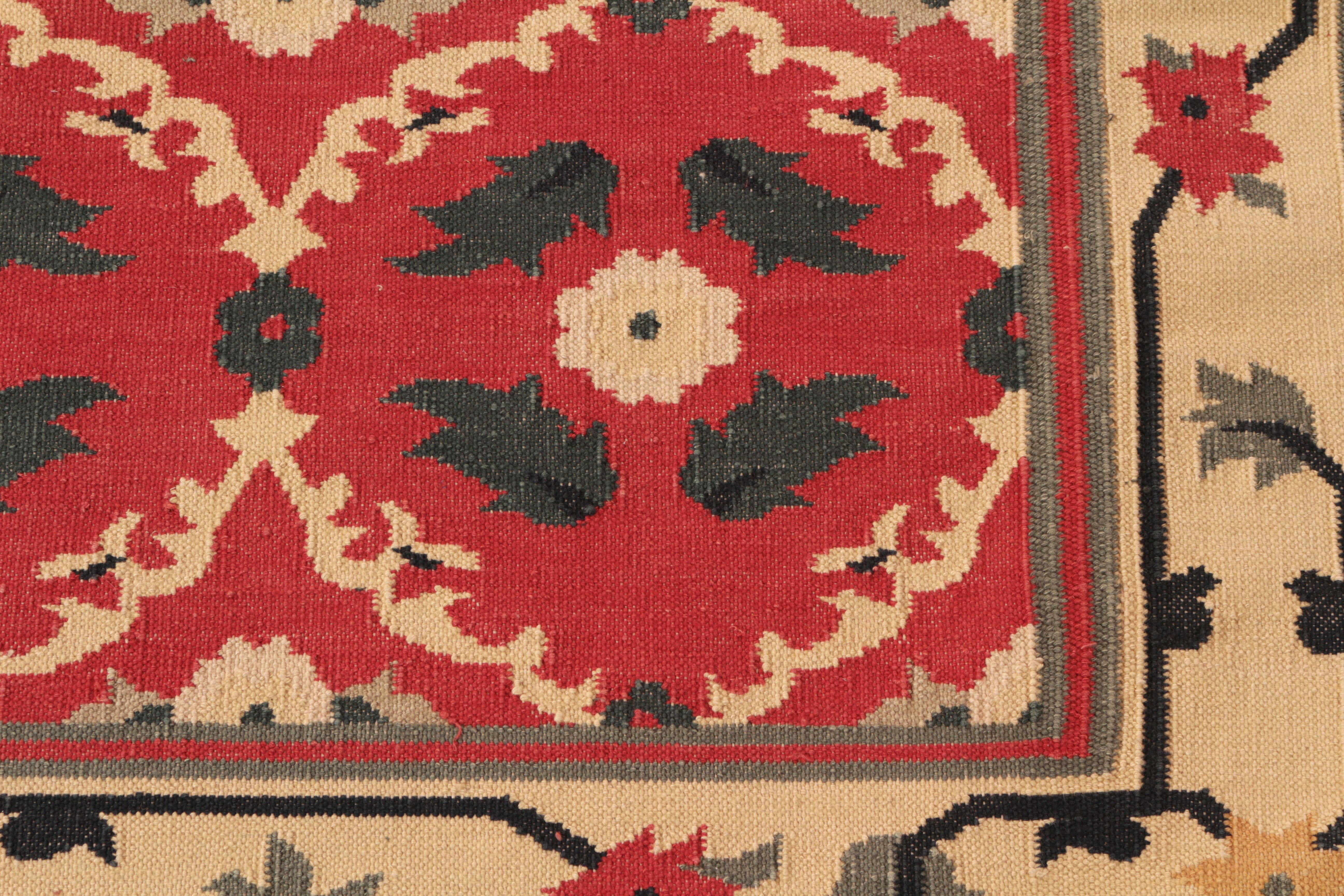 Hand-Woven Rug & Kilim's Vintage Dhurrie Style Rug Red and Beige Floral Pattern