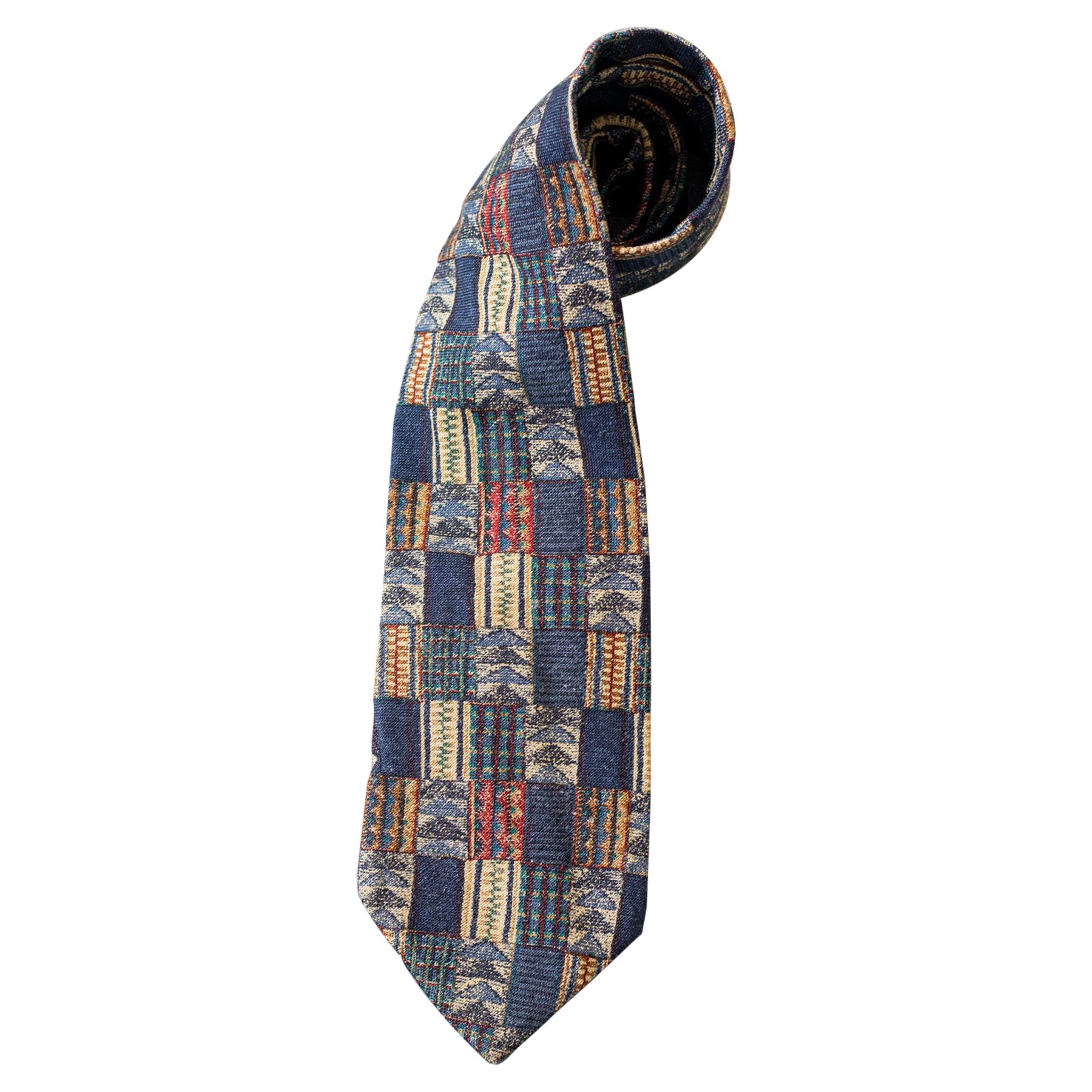 Di Alessandro - Cravate vintage 100 % soie avec petits carrés en vente