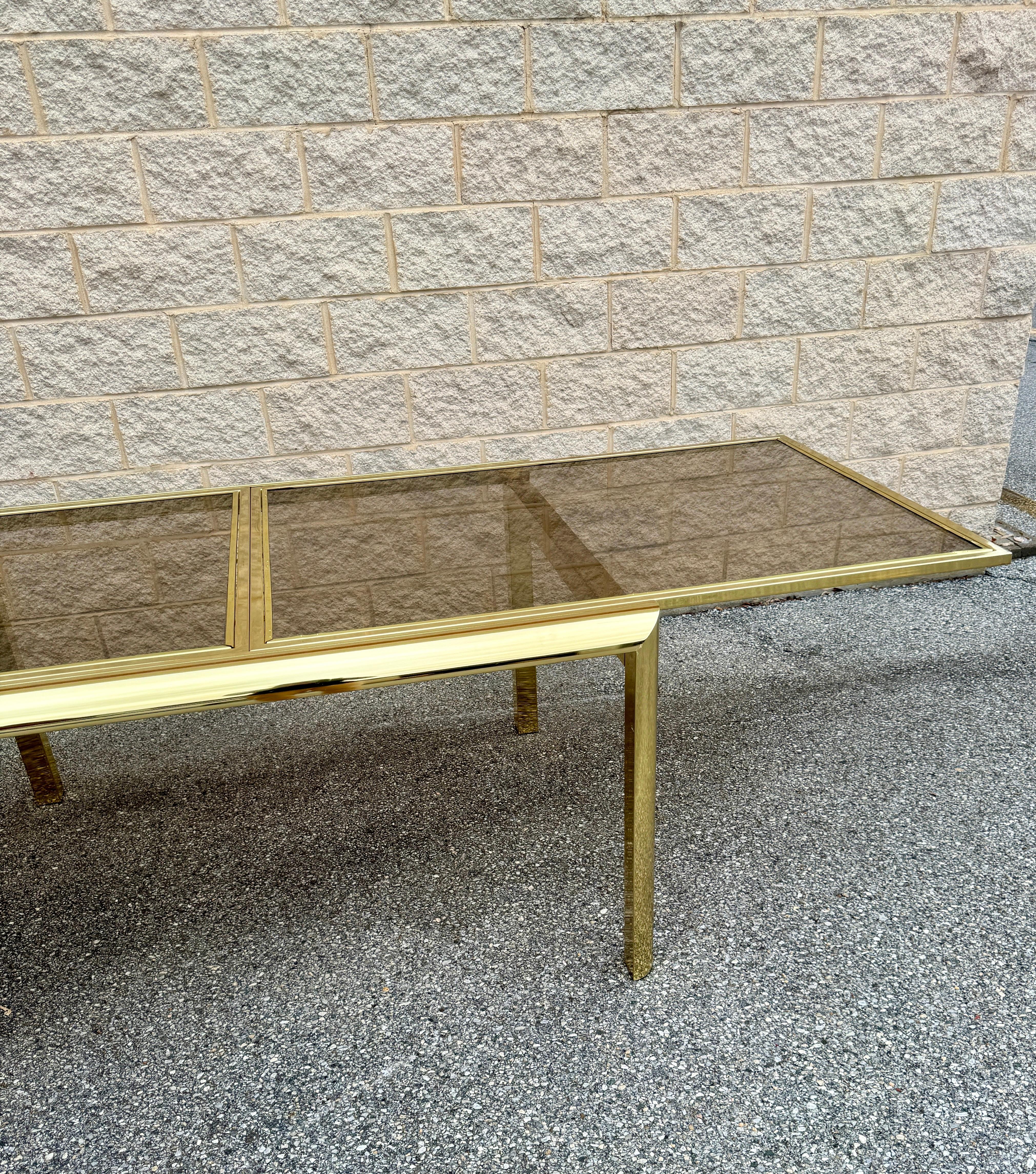 Vintage DIA Hollywood Regency Style Brass and Glass Top Extendable Dining Table For Sale 3