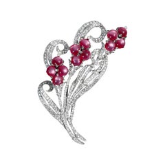 Vintage Blumenbrosche mit Diamanten und rosa Diamanten, ca. 1940er Jahre