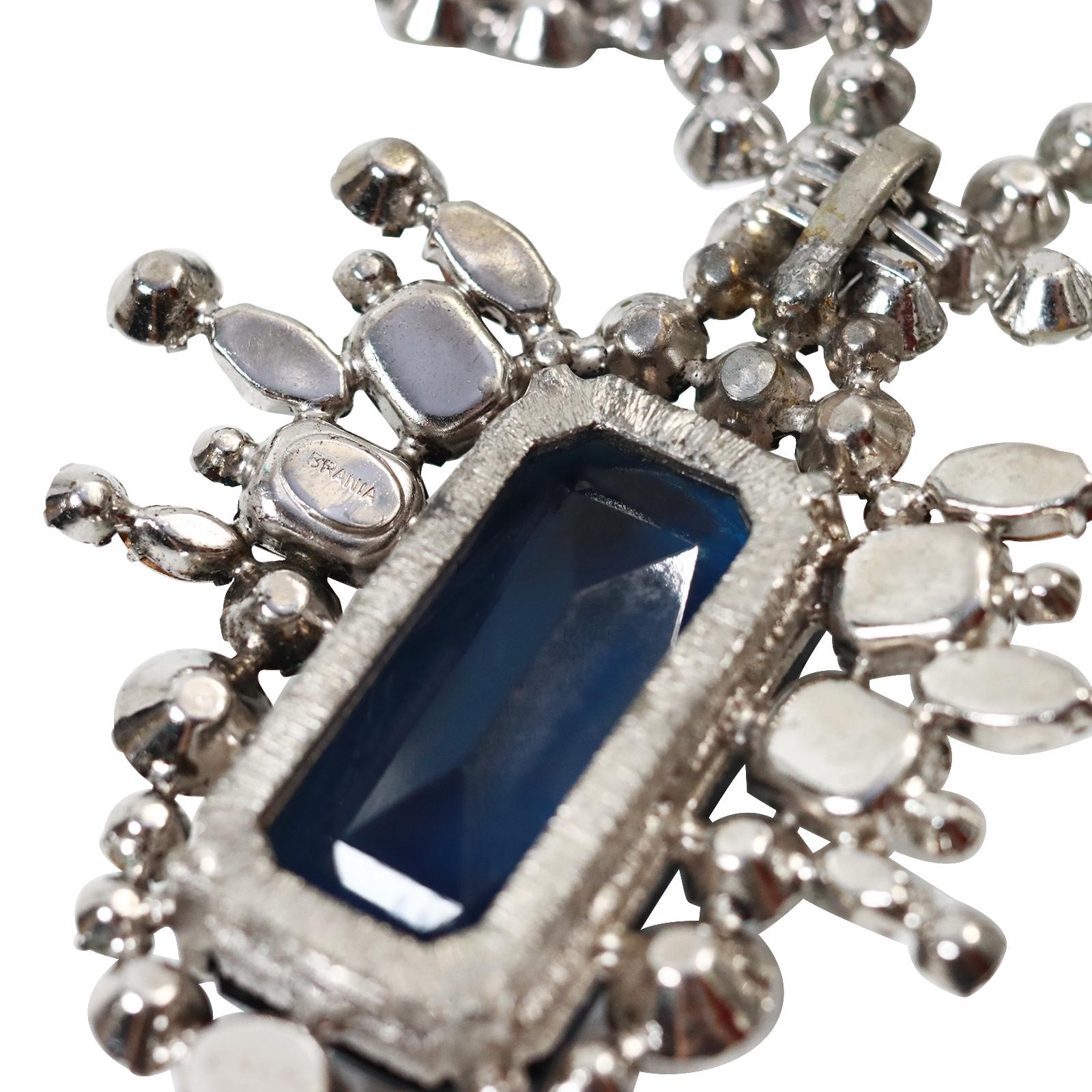 Vintage Diamante and Sapphire Drop Necklace Circa 1980's In Good Condition For Sale In New York, NY