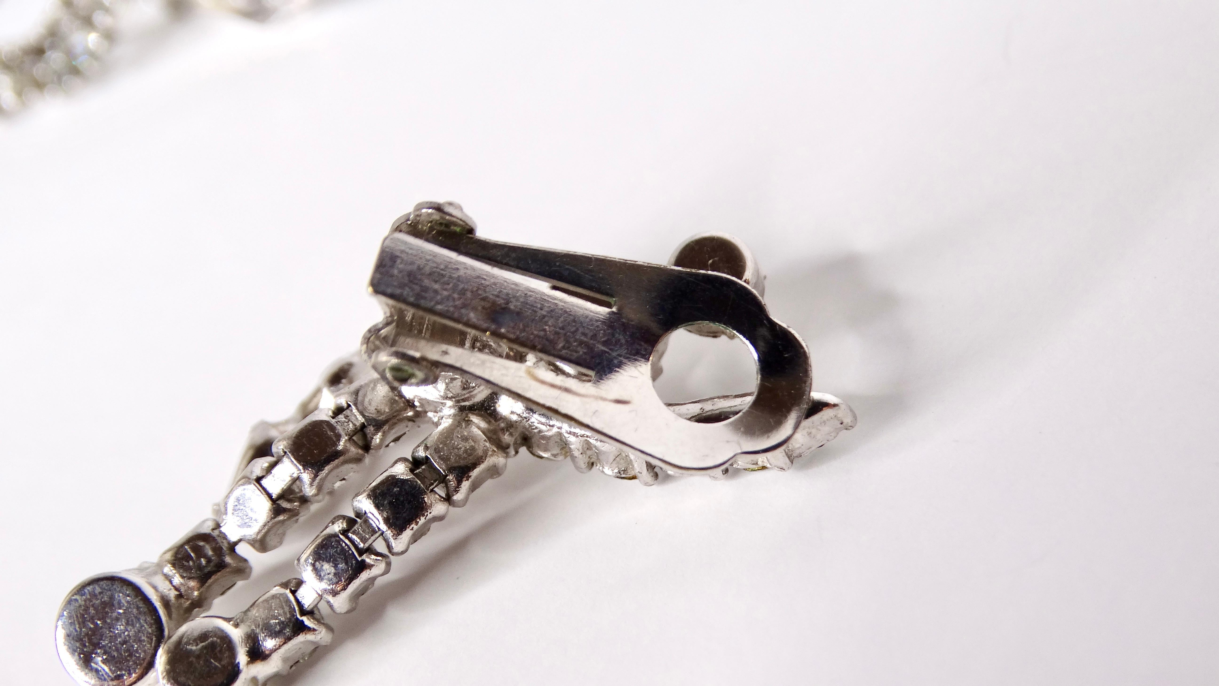 Vintage Diamante Crystal & Sterling Silver Plated Dangle Earrings In Fair Condition For Sale In Scottsdale, AZ