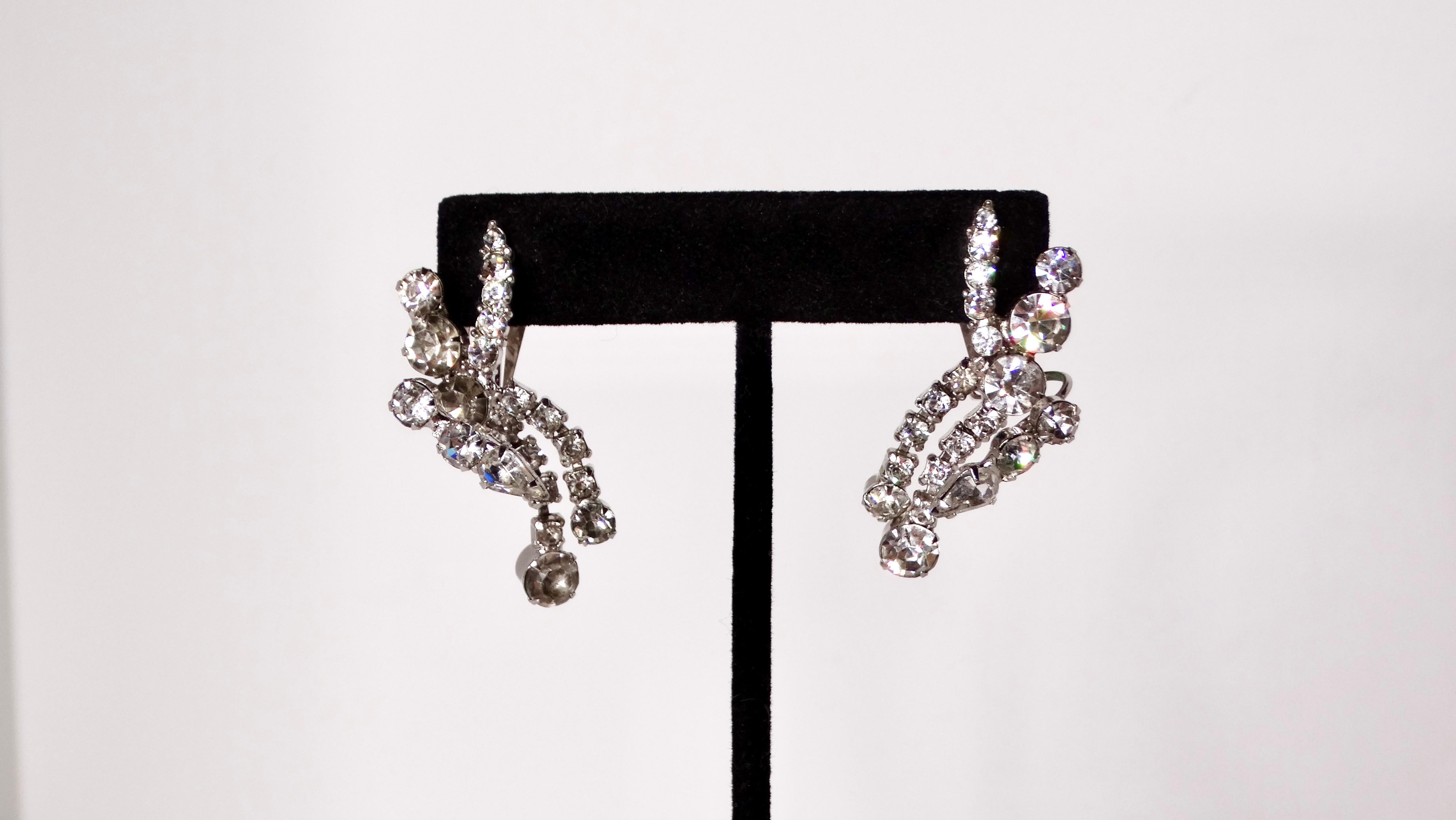Vintage Diamante Crystal & Sterling Silver Plated Dangle Earrings For Sale 1