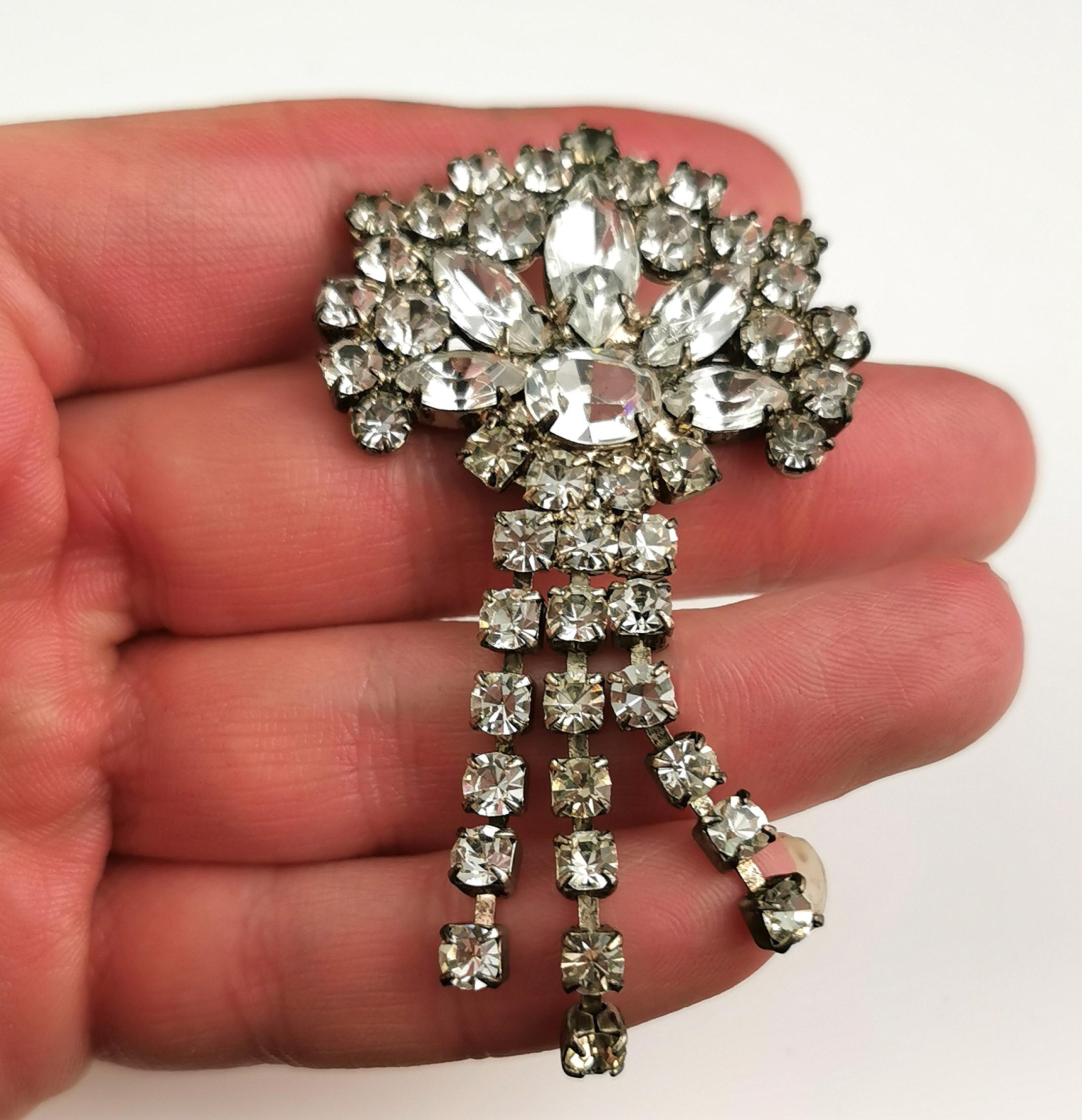 Women's Vintage Diamante dangle brooch  For Sale