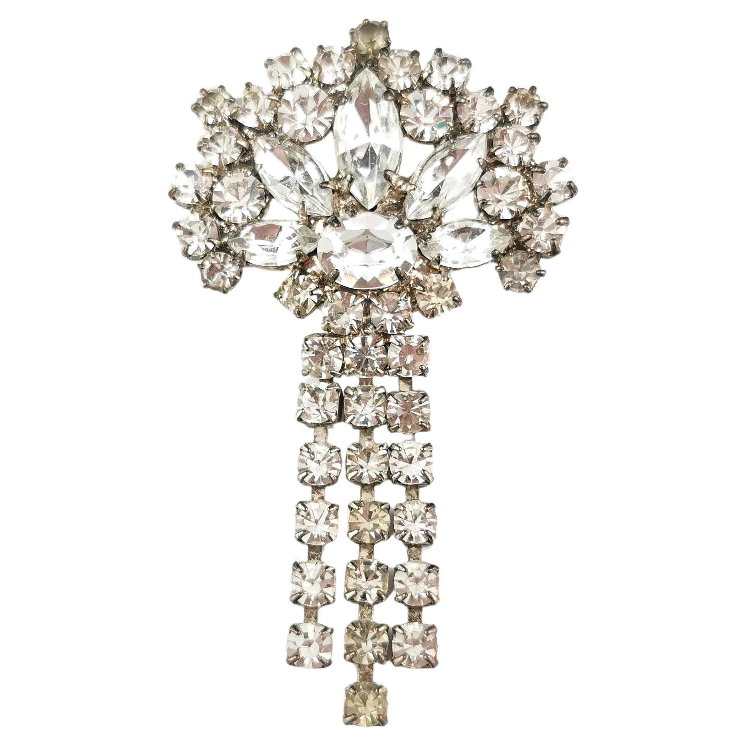 Vintage Diamante dangle brooch 