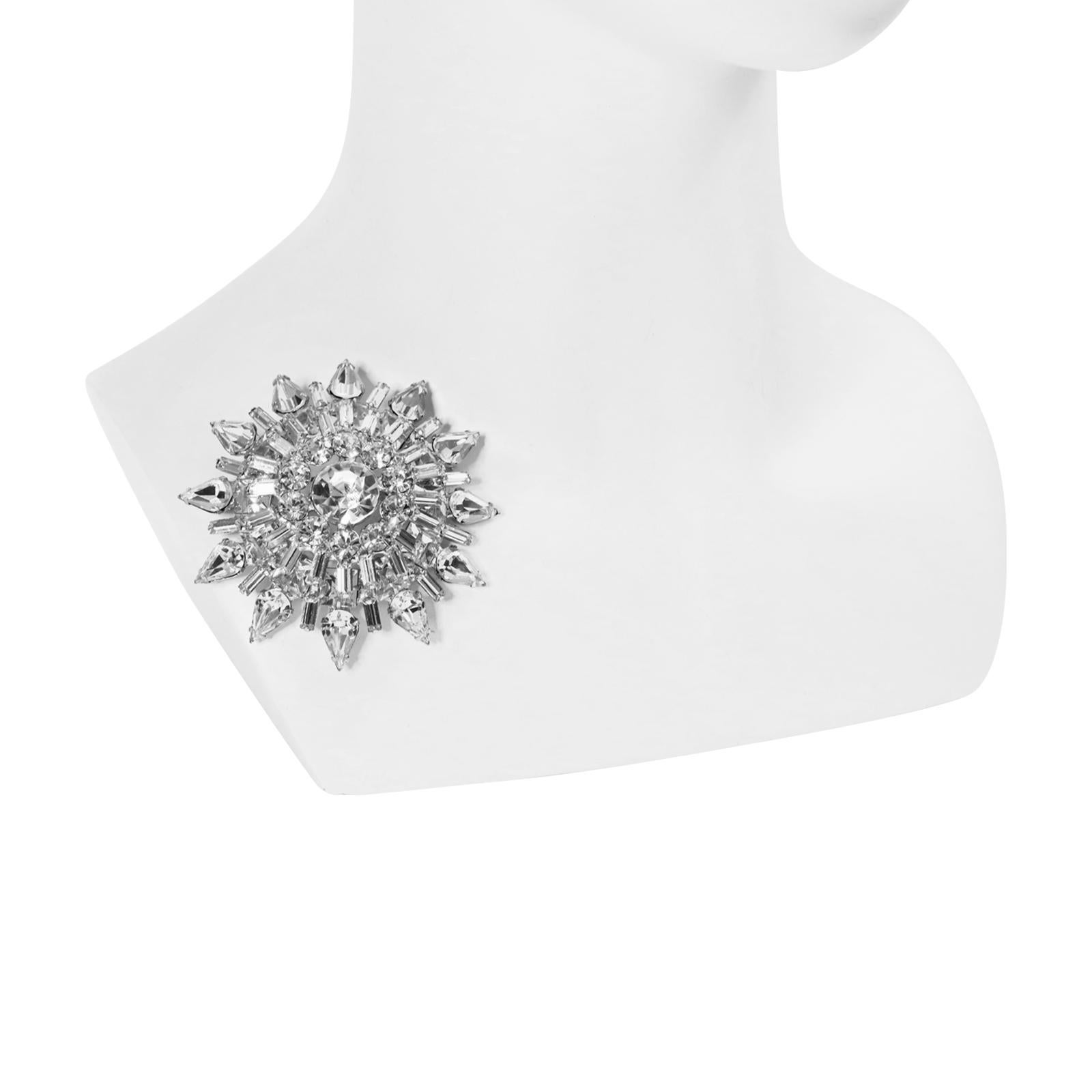 Women's or Men's Vintage Diamante Double Layer Round Brooch Circa 1960s
