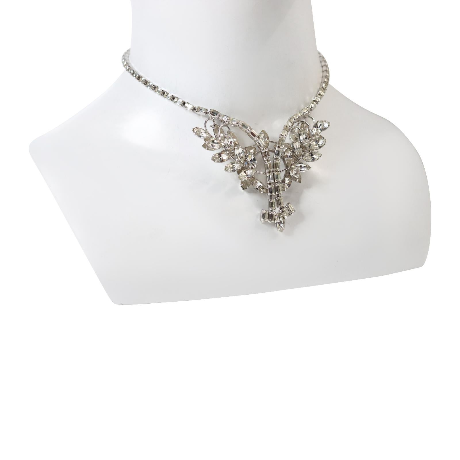 Vintage Diamant-Halskette in Smaragdform mit Baguette-Halskette Circa 1960er Jahre im Zustand „Gut“ im Angebot in New York, NY