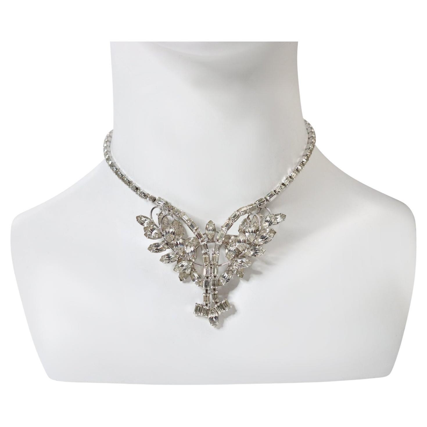Vintage Diamante Emerald Shape With Baguette Choker Necklace Circa 1960s