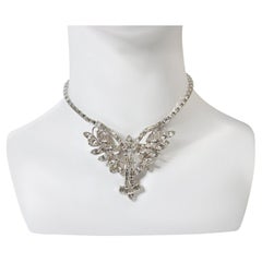 Vintage Diamante Emerald Shape With Baguette Choker Necklace Circa 1960s
