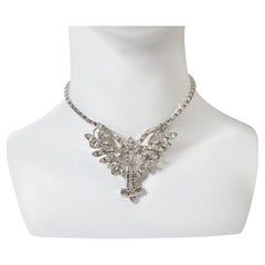 Collana girocollo con diamante vintage a forma di smeraldo e baguette, circa anni '60