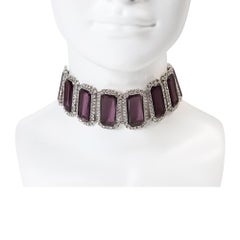 Diamant en forme d'émeraude avec tour de cou violet, années 1980