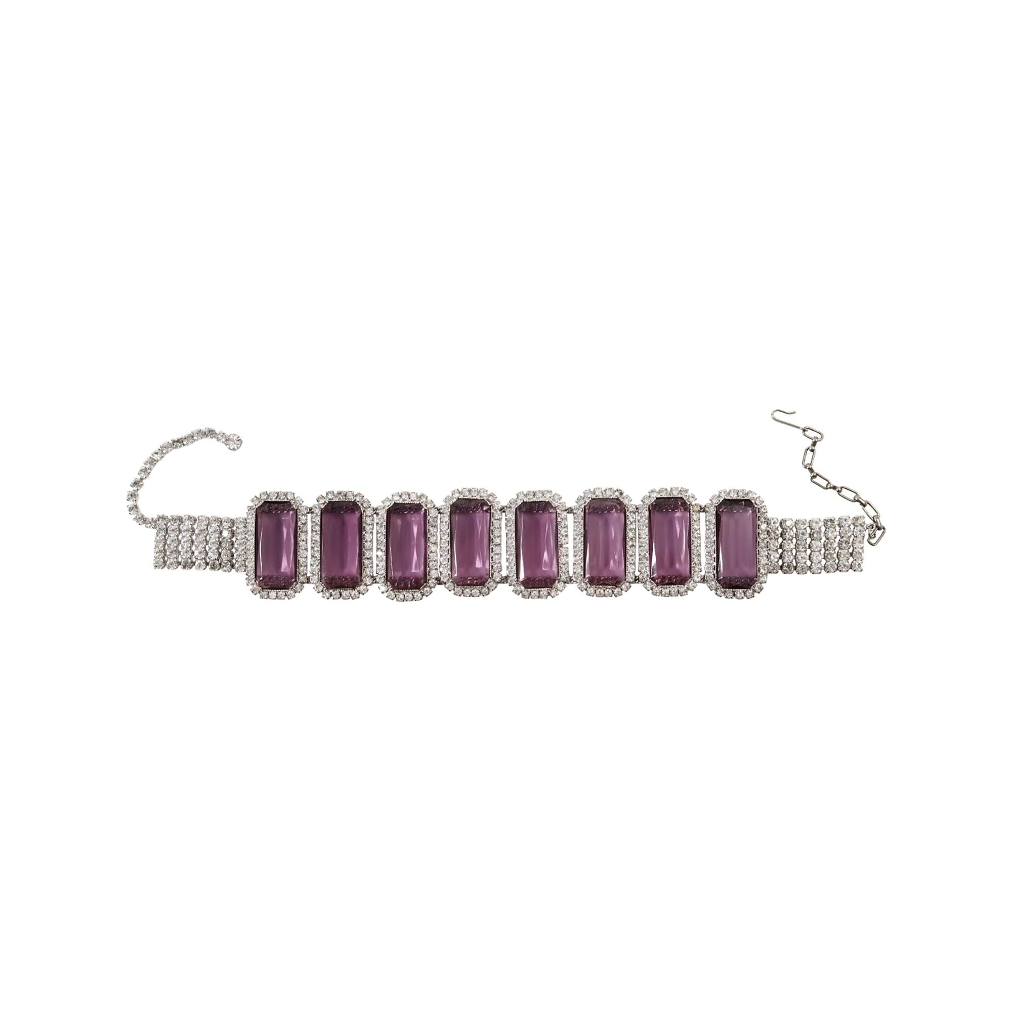 Vintage Diamante Emerald Shape With Purple Choker Circa 1980s For Sale 3