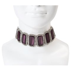 Vintage Diamante Emerald Shape With Purple Choker Circa 1980s