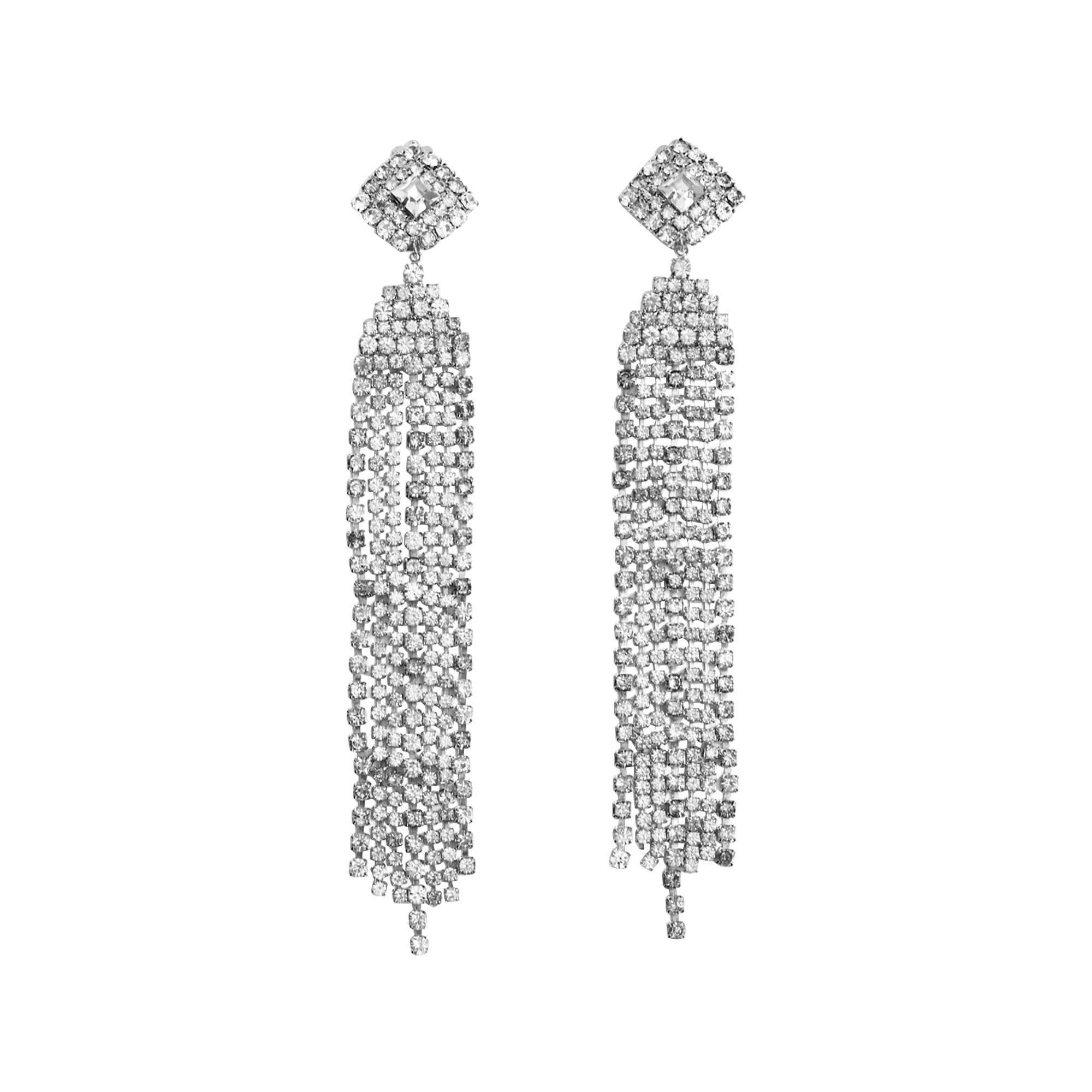 Femenino o masculino Pendientes largos en cascada con flecos de diamantes vintage, años 80 en venta