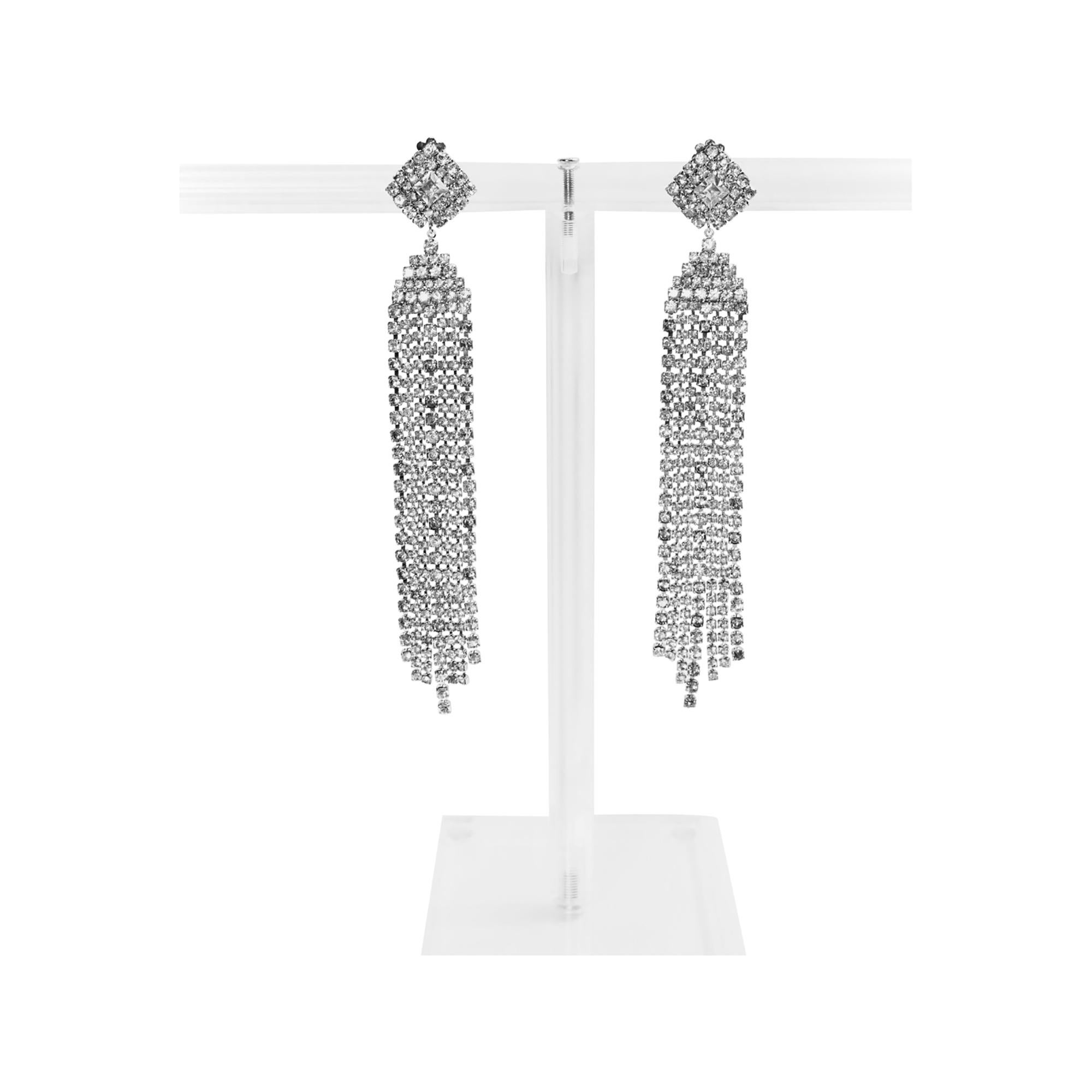 Pendientes largos en cascada con flecos de diamantes vintage, años 80 en venta 2