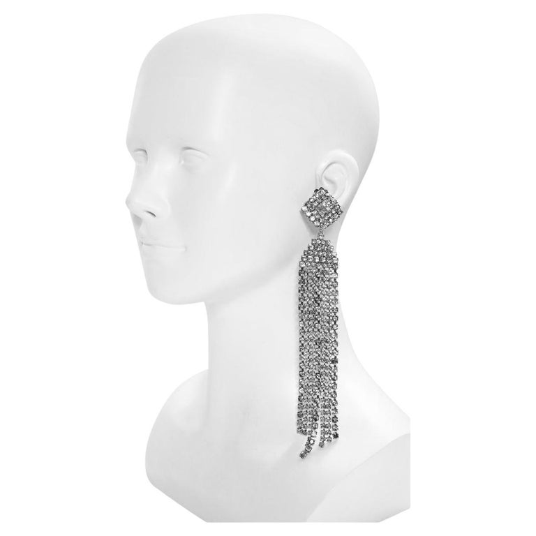 Vintage Diamante Fringe Dangling Long Waterfall Earrings, Circa 1980s