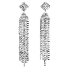 Vintage Diamante Fringe Dangling Long Waterfall Earrings, Circa 1980s