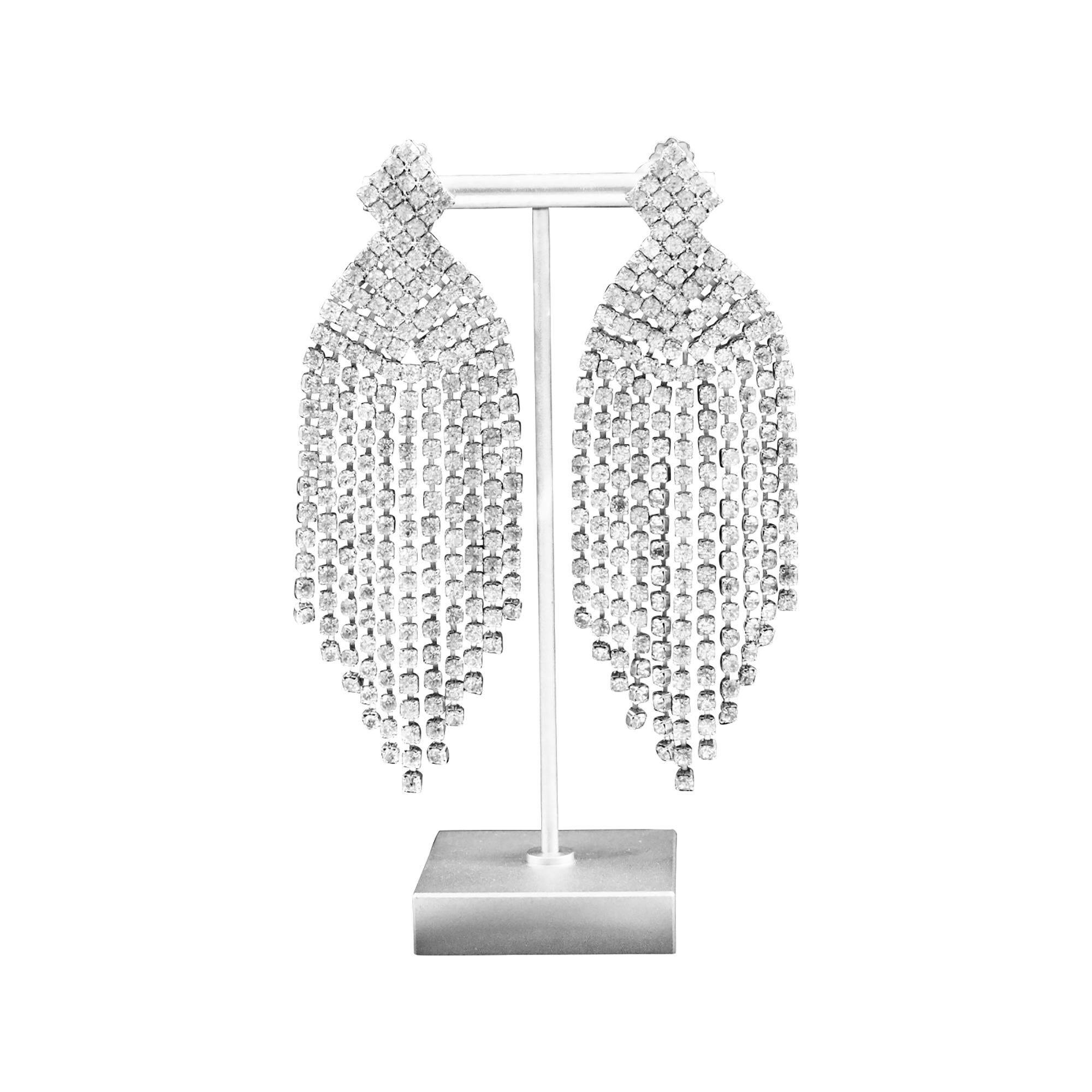 Vintage Diamant-Fringe baumelnde Wasserfall-Ohrringe mit Fransen, ca. 1980er Jahre für Damen oder Herren im Angebot