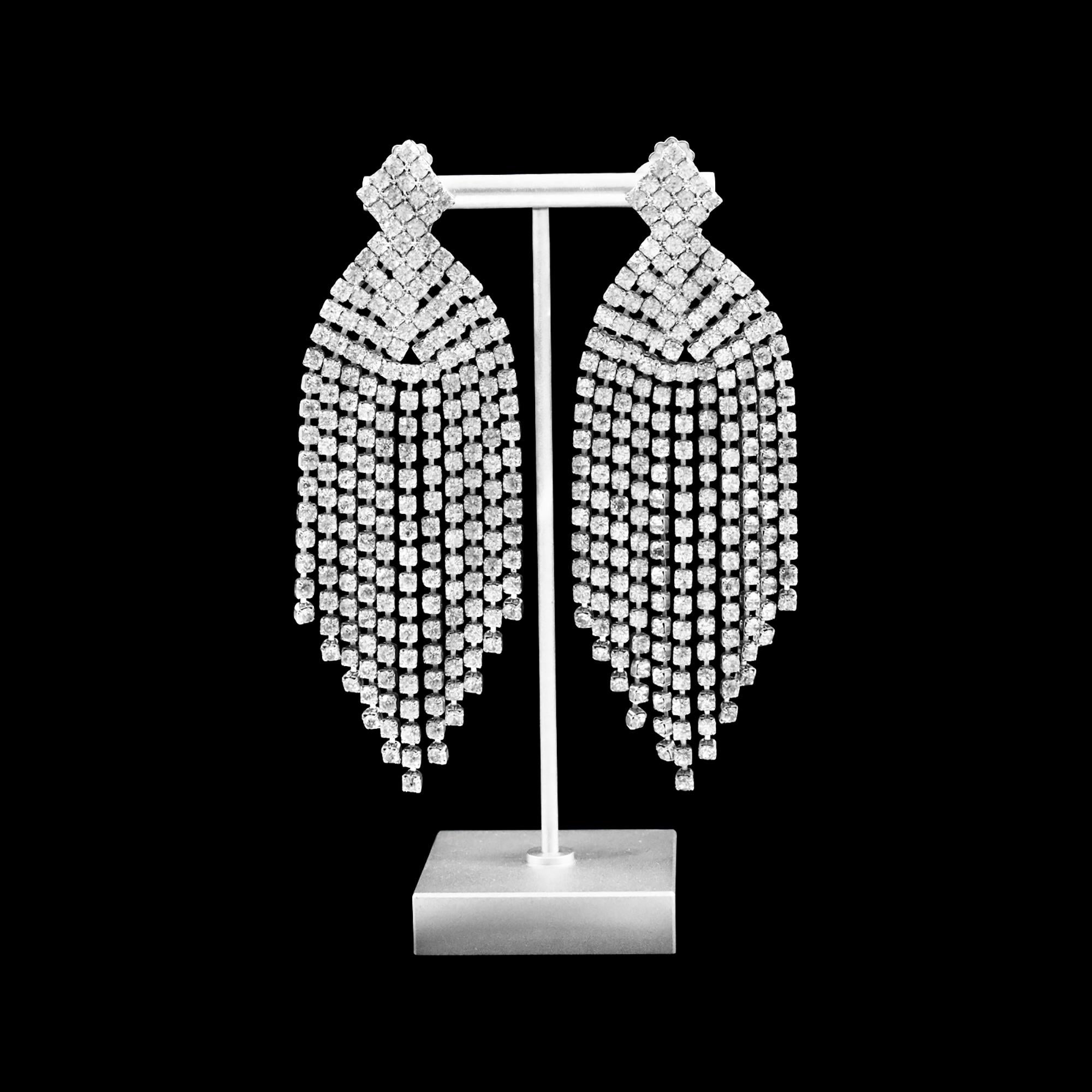 Vintage Diamant-Fringe baumelnde Wasserfall-Ohrringe mit Fransen, ca. 1980er Jahre im Angebot 5