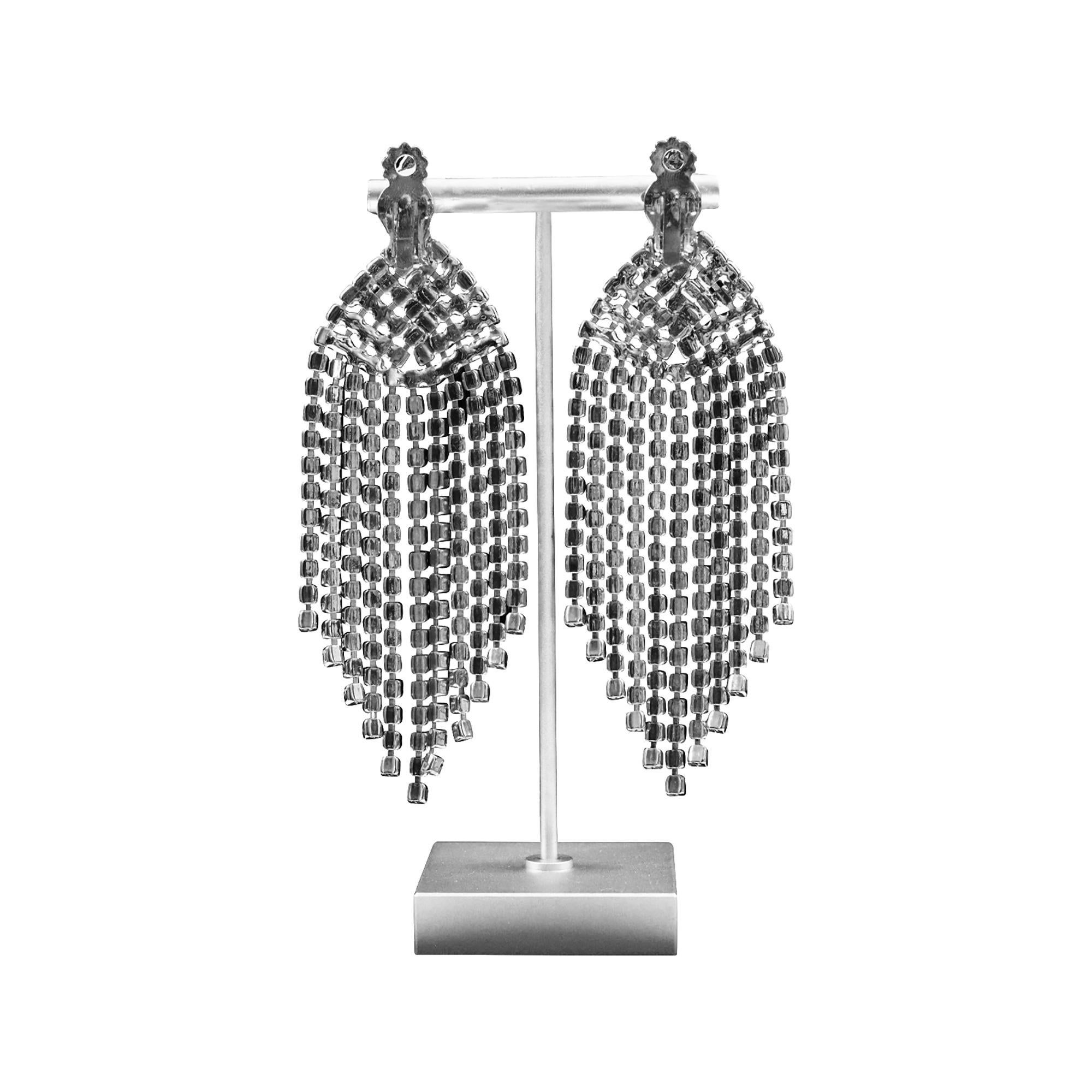 Vintage Diamant-Fringe baumelnde Wasserfall-Ohrringe mit Fransen, ca. 1980er Jahre im Angebot 2
