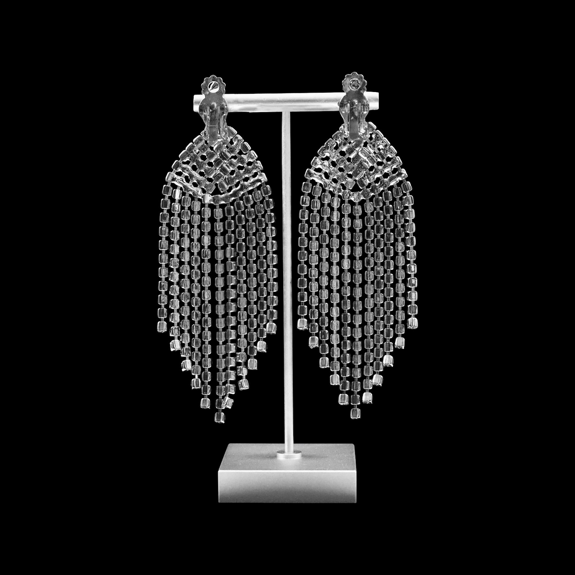 Vintage Diamant-Fringe baumelnde Wasserfall-Ohrringe mit Fransen, ca. 1980er Jahre im Angebot 7