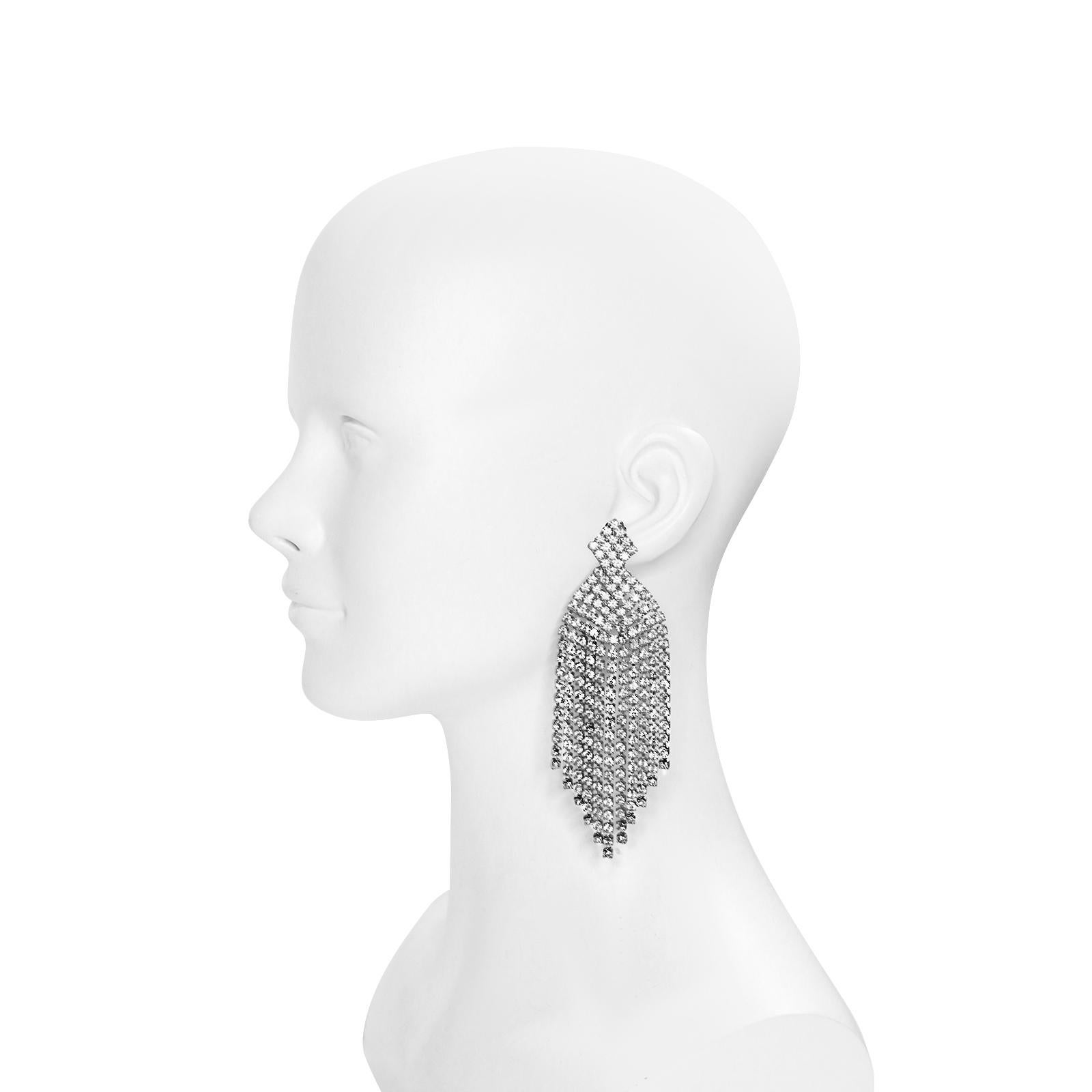 Modern Vintage Diamante Fringe Dangling Waterfall Earrings, Circa 1980s For Sale