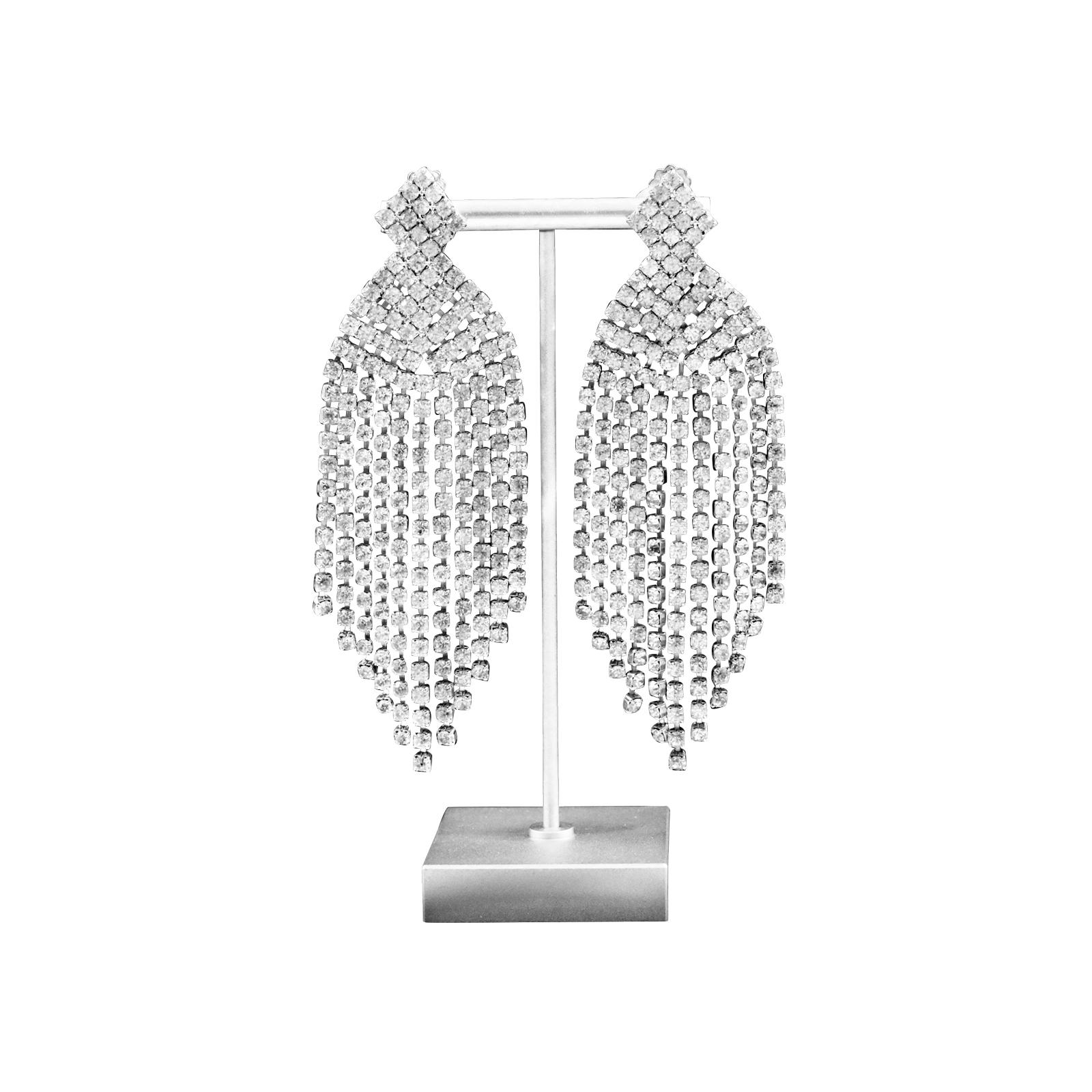Vintage Diamante Fringe Dangling Waterfall Earrings, Circa 1980s For Sale 1