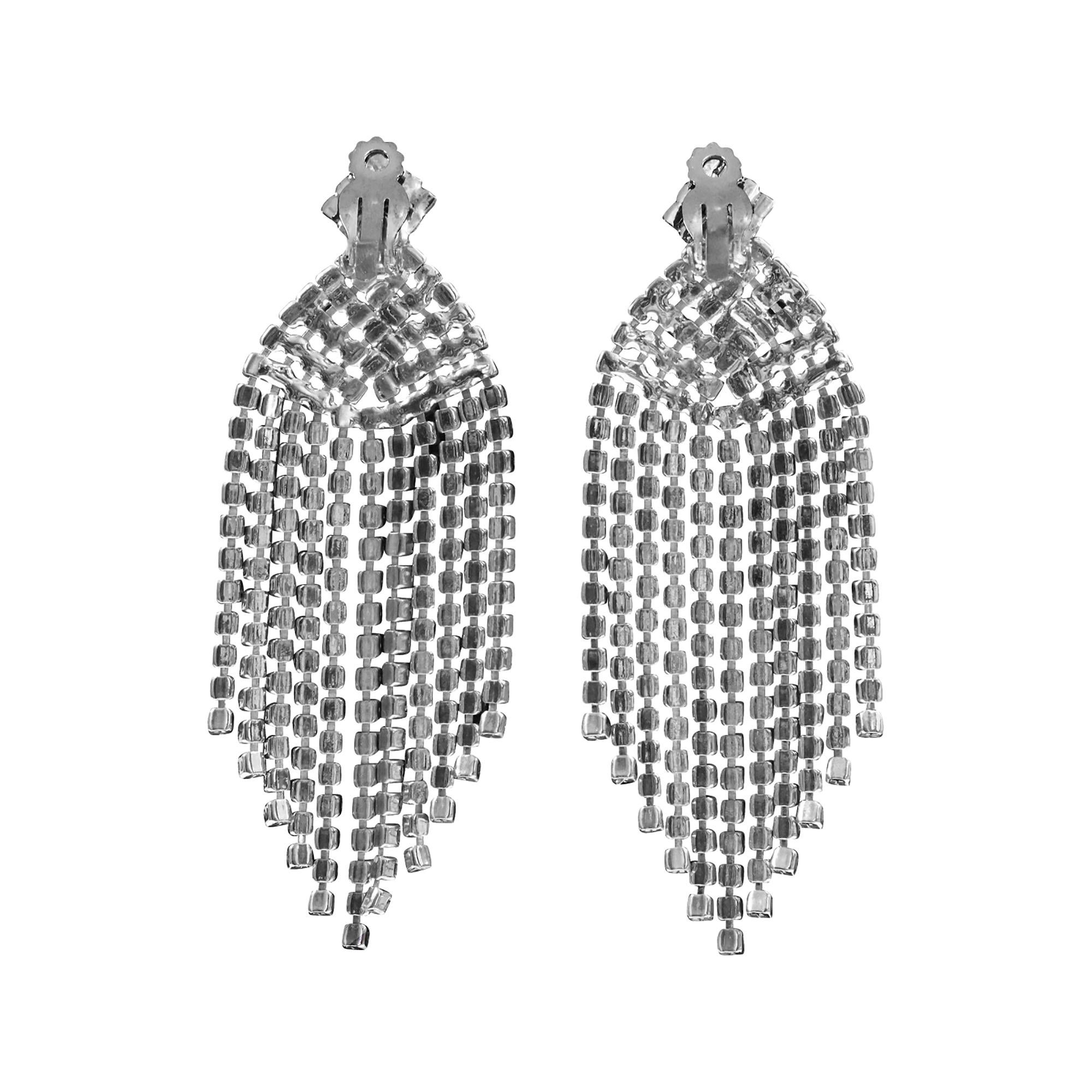 Vintage Diamant-Fringe baumelnde Wasserfall-Ohrringe mit Fransen, ca. 1980er Jahre im Zustand „Gut“ im Angebot in New York, NY